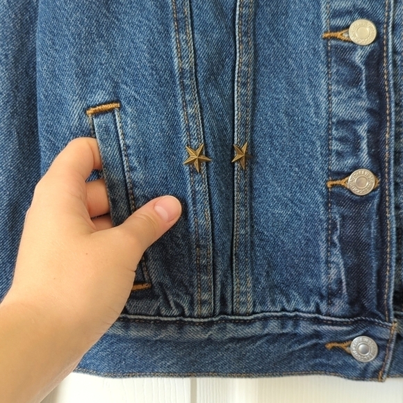 Levi's Classic Star Studded Dark Wash Long Sleeve Denim Jean Trucker Jacket XS - Picture 11 of 16